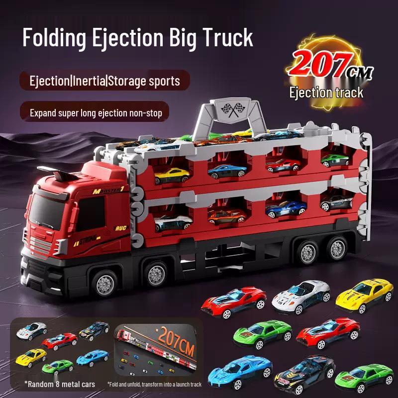 Deformable Toy Truck with Inertia-Driven Ejector for Boys - Large Container Vehicle and Track Set, Perfect Birthday Gift