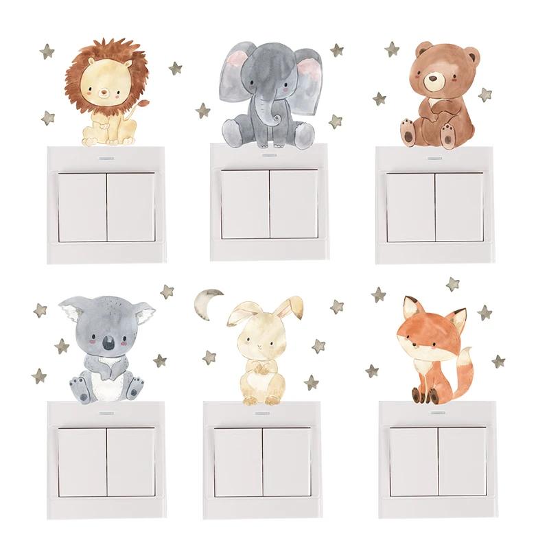 6pcs/set Cartoon Animals Wall Stickers For Children's Room Baby Room Decoration Switch Stickers Kids Room Nursery Wall Decals