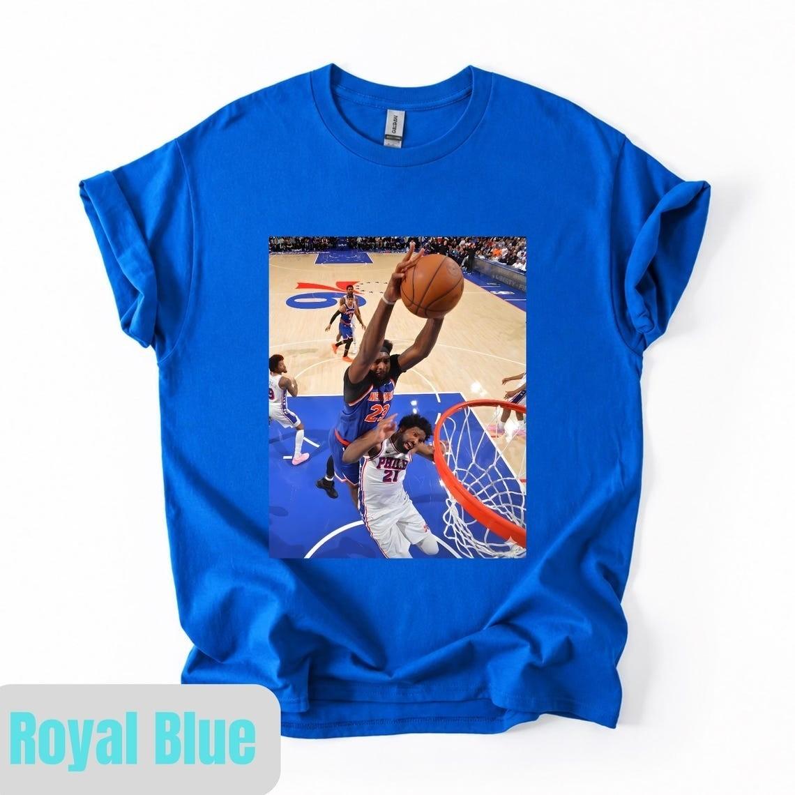 Mitchell Robinson Dunks On Joel Embiid T-Shirt, Basketball Tee, FAST SHIP Unisex T-Shirt S