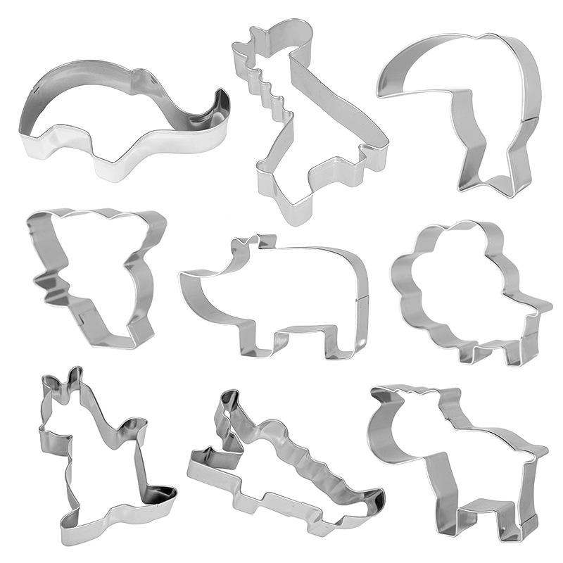 9-teiliges Tier-Ausstecher-Set: Löwe, Krokodil, Nashorn, Zebra, Giraffe, Elefant – Edelstahlformen.