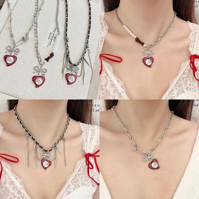 Queen Mother Saturn Pearl & Diamond Heart Necklace: Elegant High-End Sweet Cool Style with 3D Planet Design.