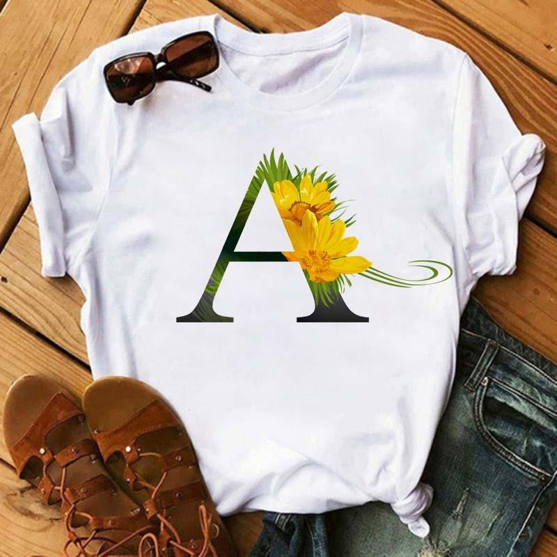 Womens Short Sleeved Tshirt with Floral Letter Print Top with Floral Pattern Casual Natural and Fashionable Daily WhiteTshirt