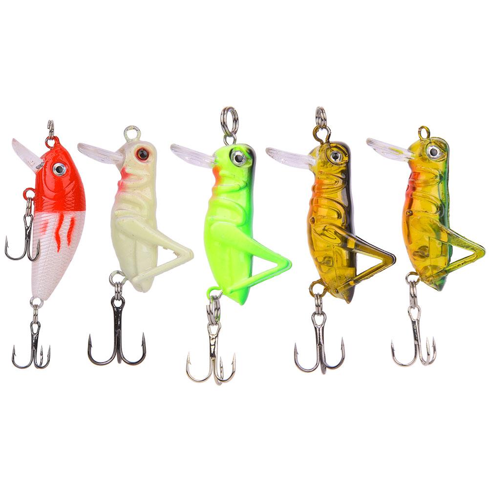 T0046 Set 5 Pezzi Esca Dura Acqua Dolce Universale Realistica Cavalletta Minnow Kit di Esca Artificiale da Pesca