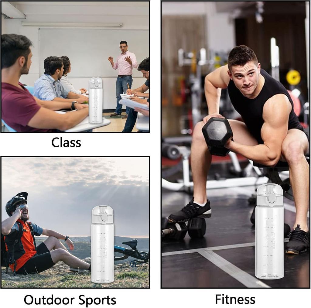 26oz Water Bottle Sports Water Bottle Reusable Clear Plastic Water Bottle with Carrying Strap LeakProof Flip Top for Travel Gym