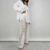 Hot Season Sexy and Versatile Lace Perspective High Waist Long-cut Straight-leg Pants for Women