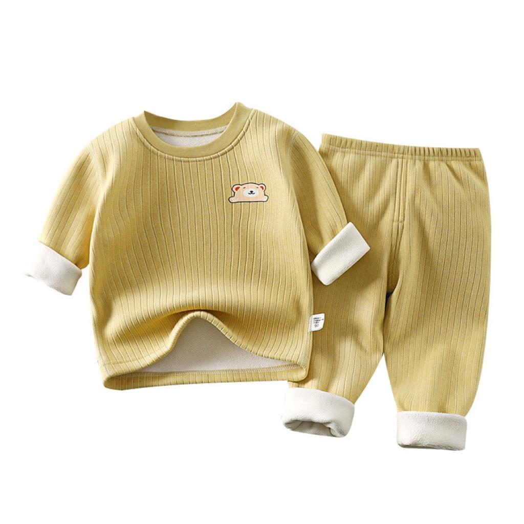 Children's Warmth Set with Thick Velvet for Autumn and Winter, New Baby Underwear, Mid Autumn Clothes, Autumn Pants, Children's Set