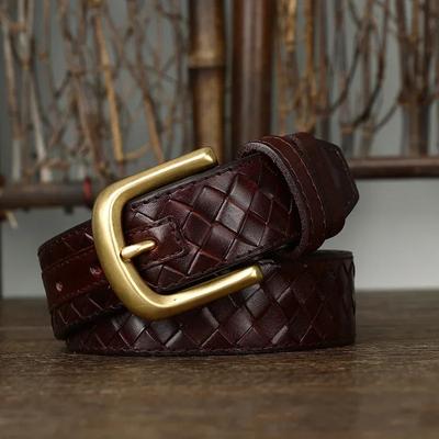 3.3CM Cinto Masculino de Couro Genuíno de Alta Qualidade Fivela de Latão de Luxo Cintos Trançados Couro Puro Vintage Alça Masculina Jeans para Homem Mulher