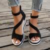 Women's Platform Slip On Sandals, Back Zipper Casual Hollow Walking Shoes, Comfort Wedge Vacation Shoes
