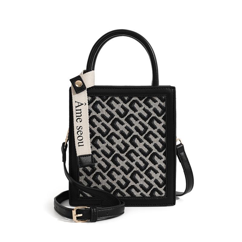

Premium texture niche plaid pattern jacquard bucket-shaped shoulder women s bag canvas casual versatile handbag small square bag