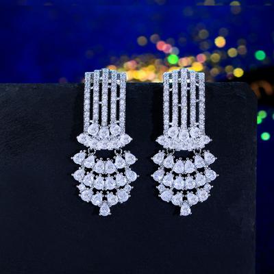 Needle Light Luxury Micro-Inlaid Zircon Earrings Temperament Super Flash Water Drop Banquet Dress Accessories Earrings