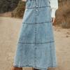 Fashion Denim Skirt Bohemian A-line Layered Stitching Cowgirl Skirt