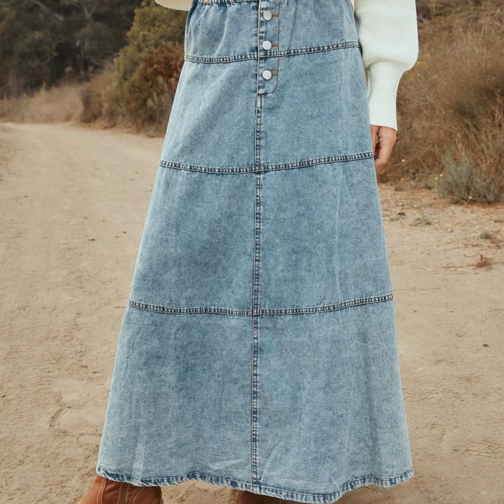 Fashion Denim Skirt Bohemian A-line Layered Stitching Cowgirl Skirt