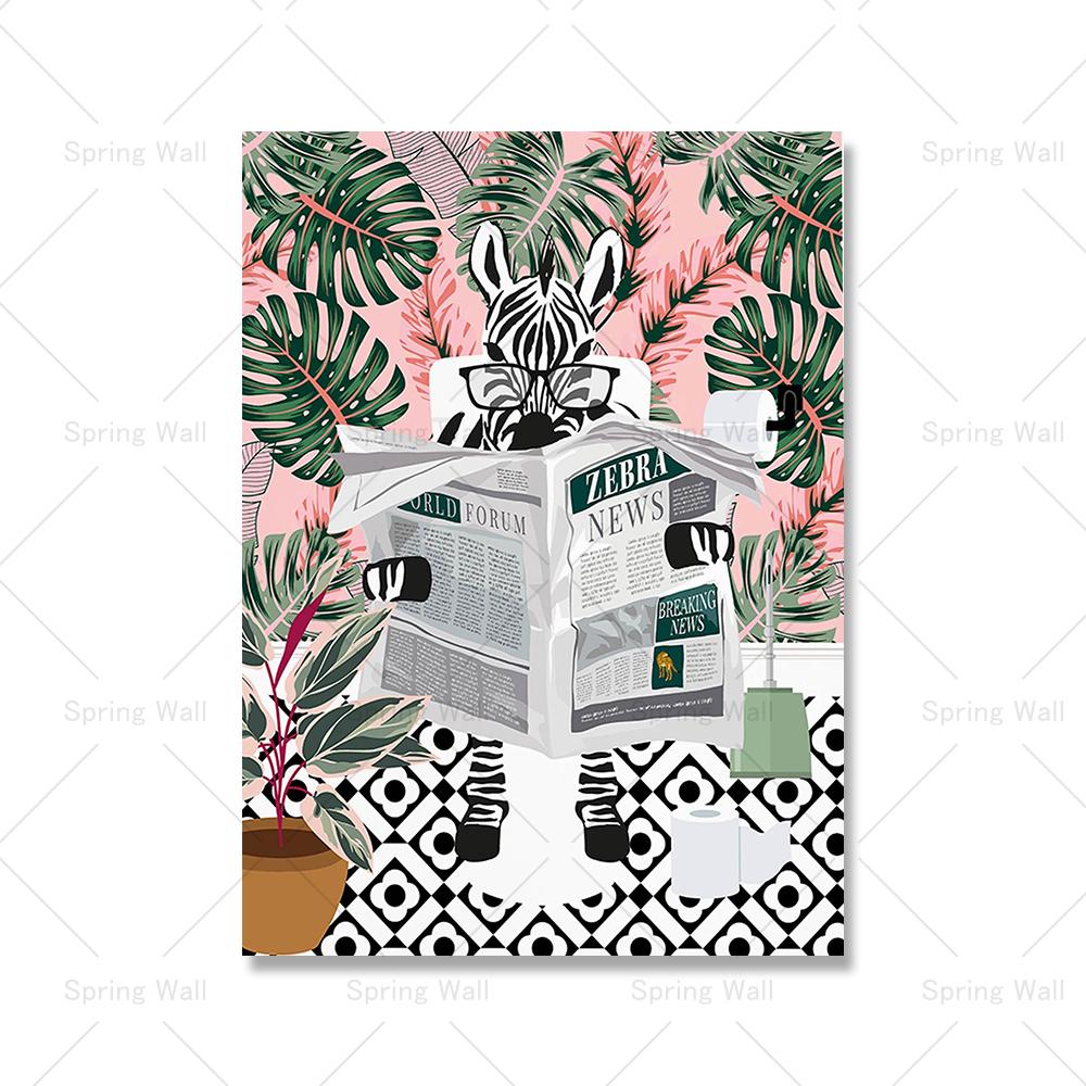 

Тропический зебра, тигр, леопард, слон на унитазе, читающий газету, постер, холст, картина, принты, настенное искусство, картина, декор ванной комнаты 21x30cm No Framed