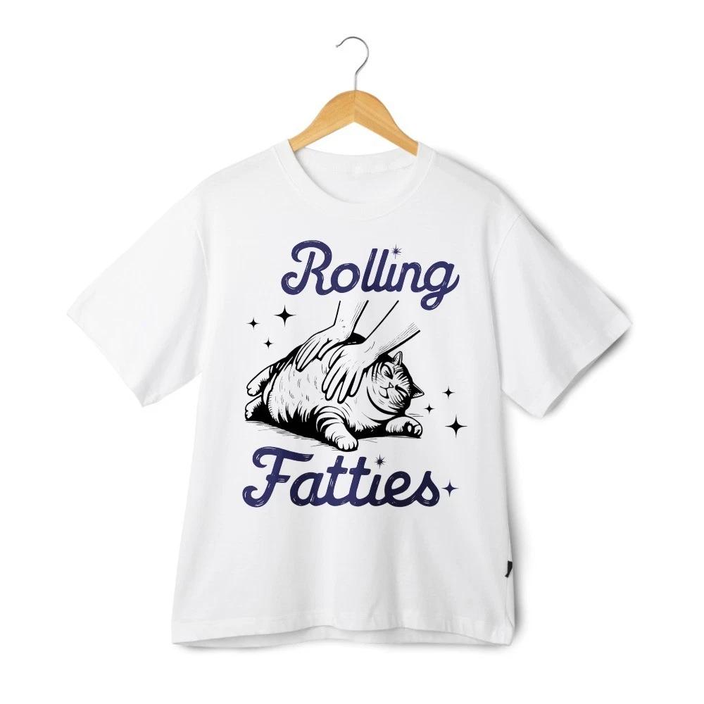 Rolling Fatties Funny Cat Shirt Chubby Cat Pet Meme Humor T-Shirt Streetwear Tee XL