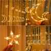 1/2PC Solar Star Moon Curtain String Lights Warm White 8 Modes Hanging LED Fairy Lamp for Festival Party Christmas Ramadan Decor