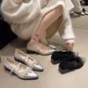 Flat bottom black pointed single shoes women's shoes 2025 new spring and autumn retro French temperament Mary Jane evening shoes