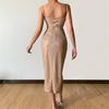 Women Sexy Glitter Sequins Dress Elegant High Slit Spaghetti Straps Bridesmaid Dress for Party Gown Evening Prom