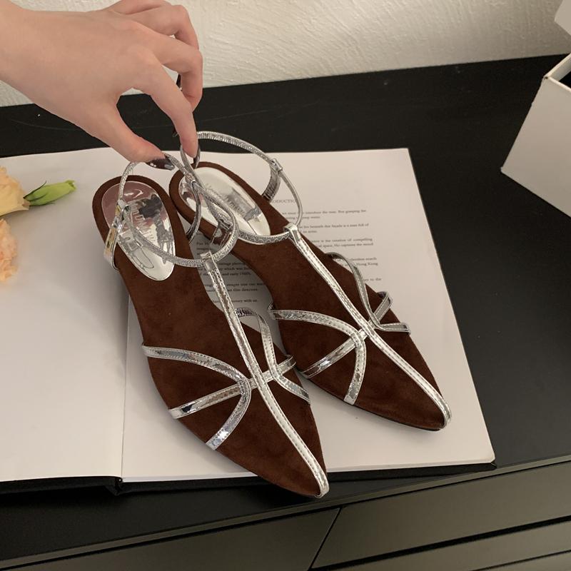 Fashion SUOJIALUN 2025 Summer New Brand Women Sandal Fashion Narrow Band Gladiator Shoes Thin Low Heel Outdoor Dress Pumps Sandal Shoes