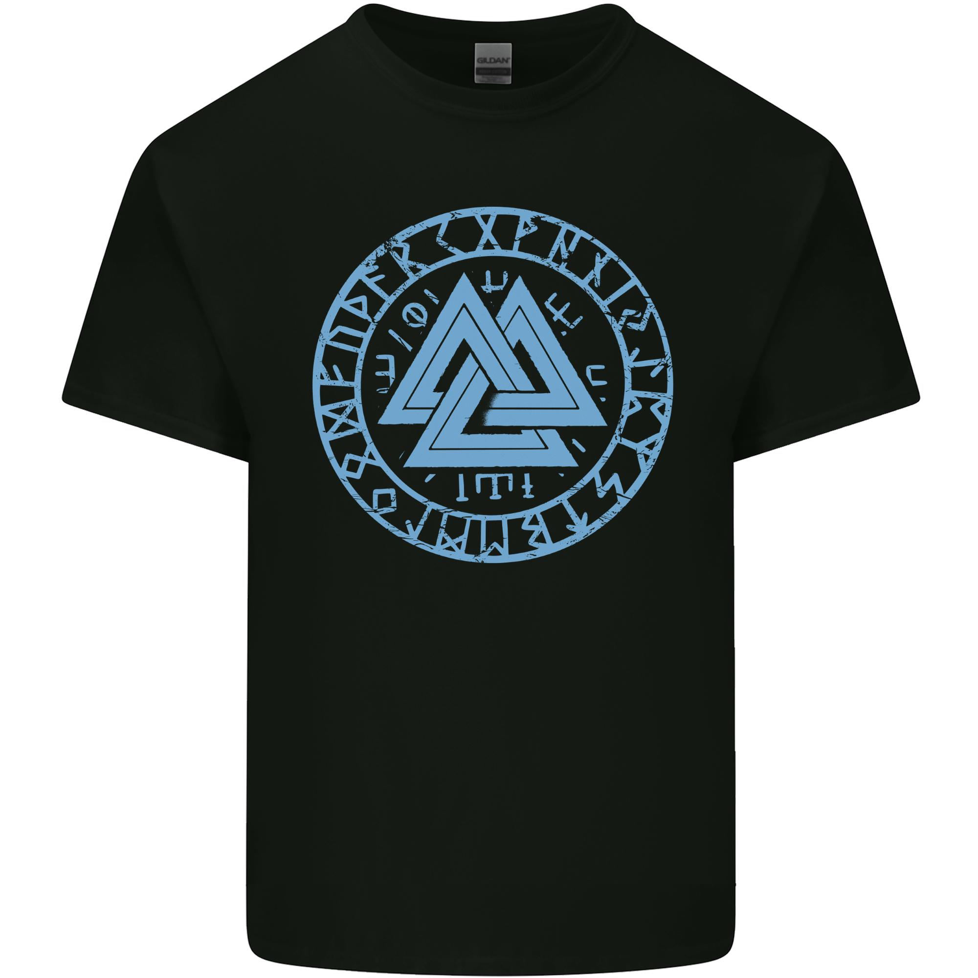 Valknut Circle With Viking Text Blue Print Unisexs Light Cotton TShirt S