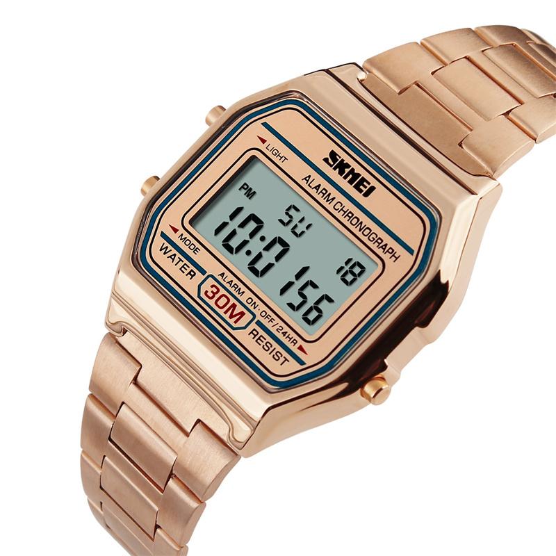 Skmei Unisex Digitale Armbandhorloges Luxe Roestvrij Staal Band LED Waterdicht Chronograaf Mode Wekker Mannen