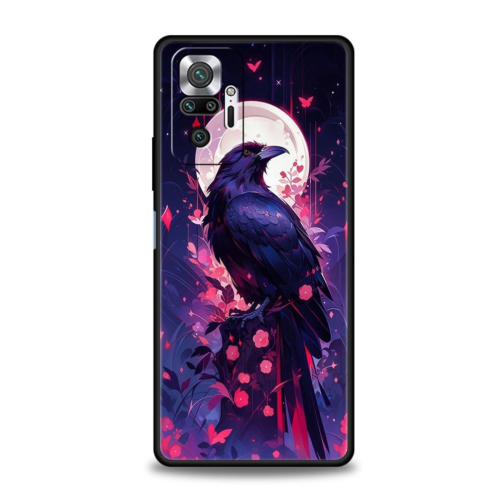 Black Raven Phone Case Cover for Redmi 14C 10C Note 15 14 13 12 10 11 K40 Pro Plus 5G Shockproof Soft TPU Shell Fundas Capa Bag