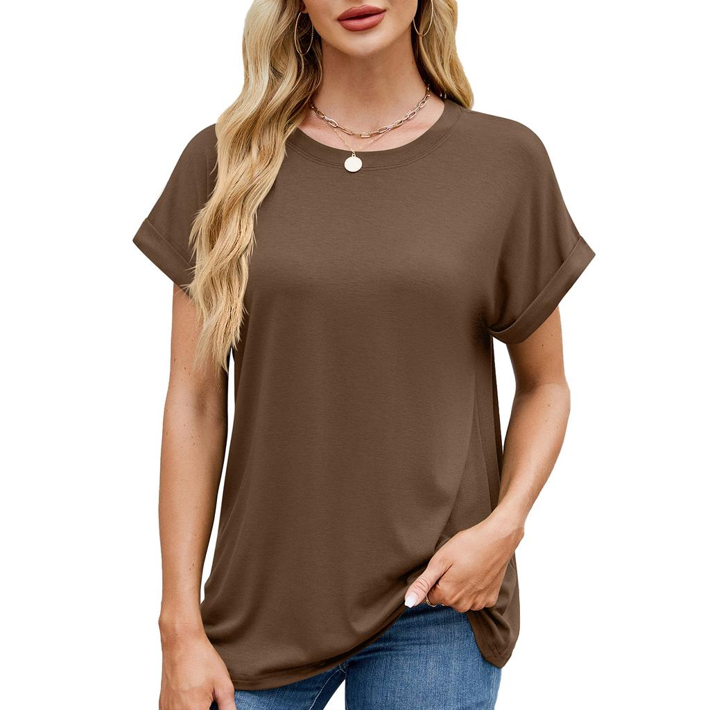 Damen S Einfarbig Rundhals Locker Kurzarm T-Shirt