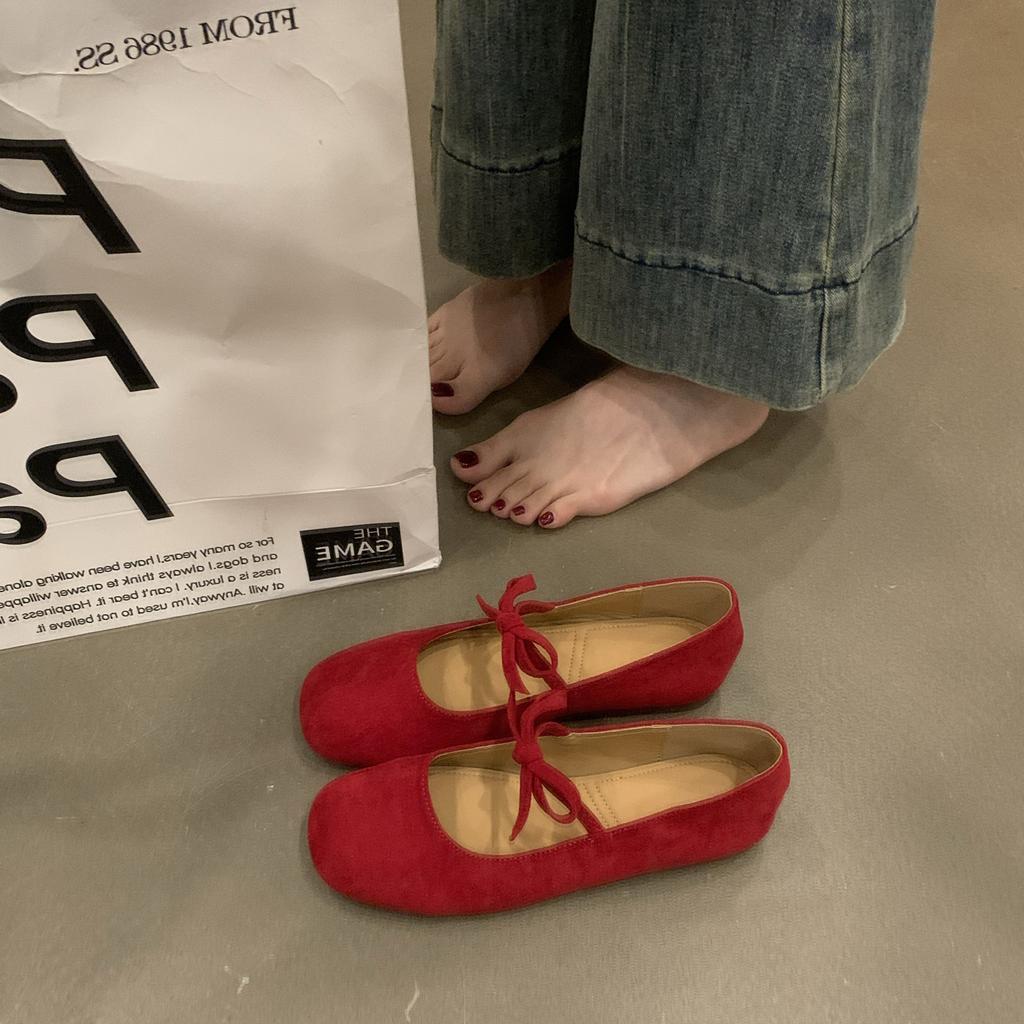 French retro bow Mary Jane shoes women's 2025 new flat ballet shoes with light mouth single shoes
