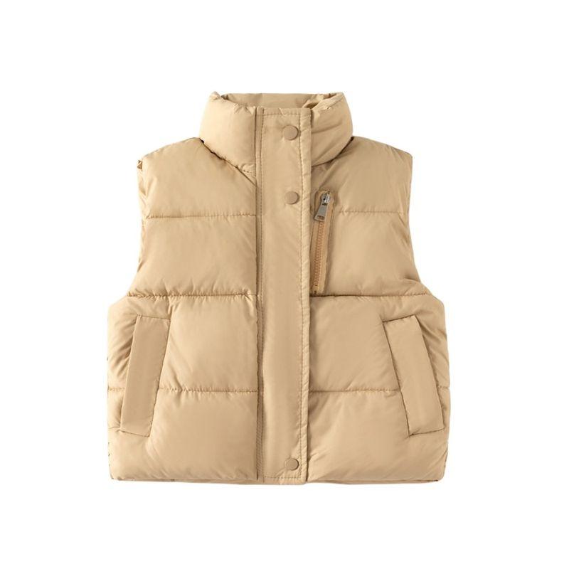 Boy's Zipper Shirt Sleeveless Cotton Coat Solid Color Coat Vest