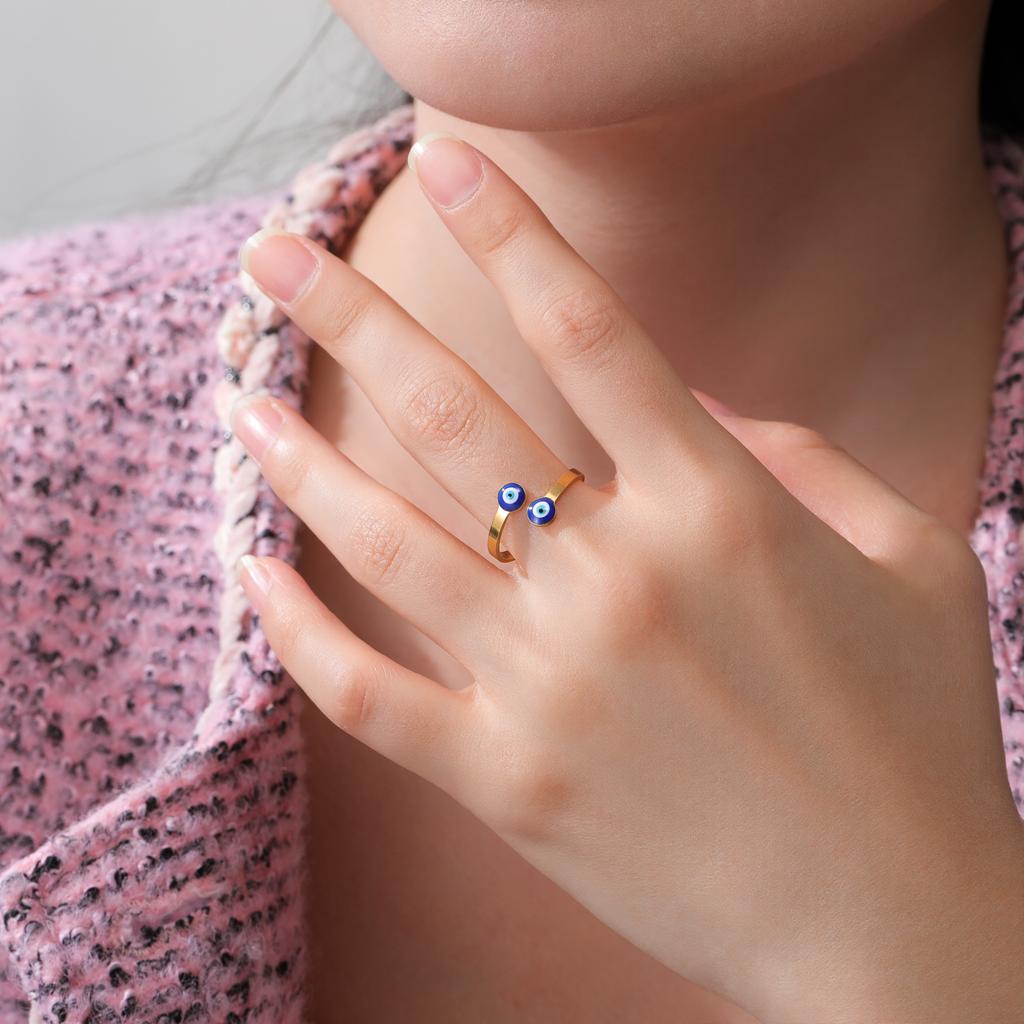 Vintage Turkish Blue Evil Eye Rings Stainless Steel Lucky Jewelry Open Finger Rings for Women Birthday Anniversary Gift Amulet