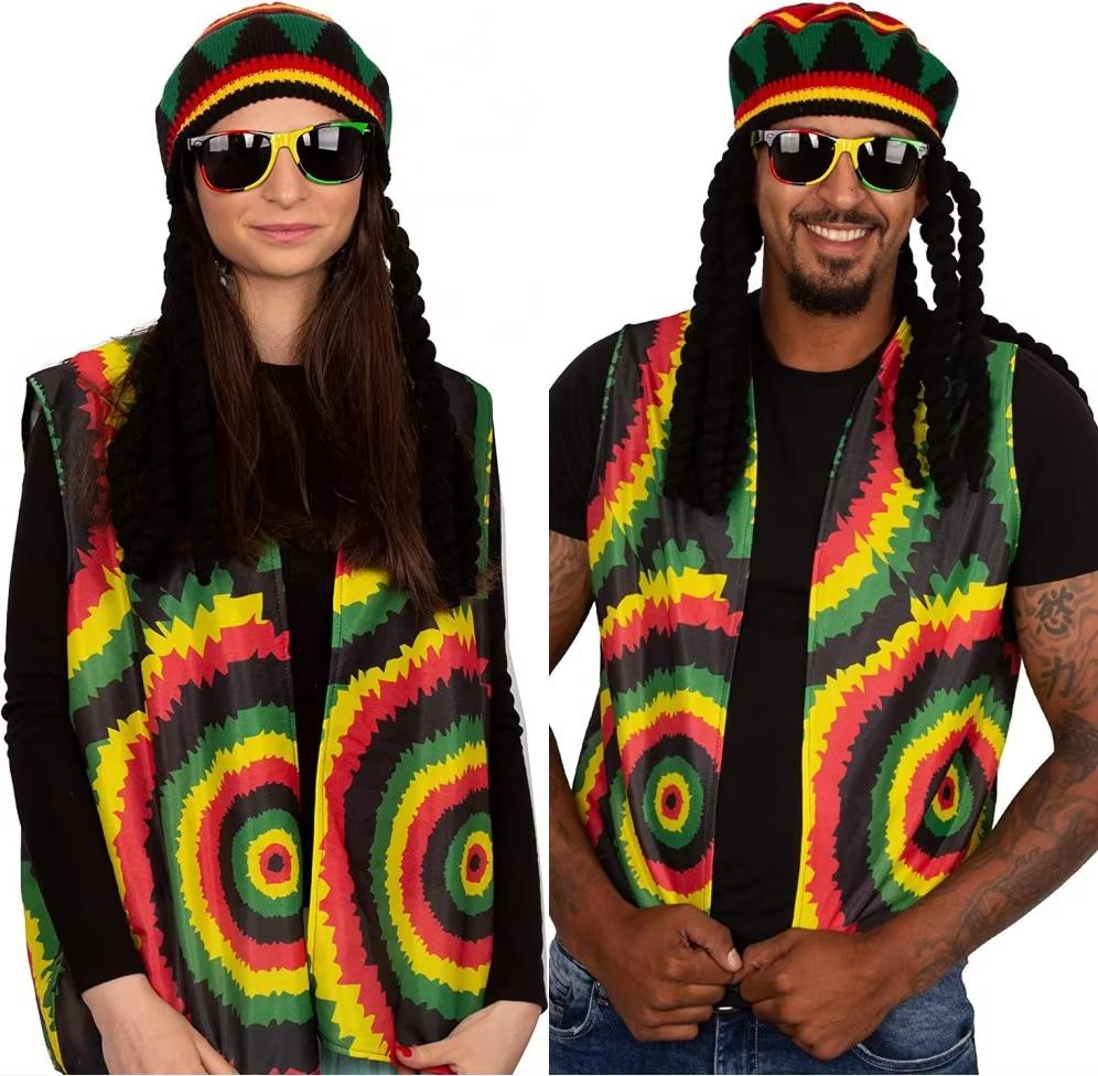 Unisex Knitted Braid Hat Jamaican  Beanie Hats Hip Hop Cap Men Dreadlocks Wig Bob Marley Caribbean Fancy Dress Headwear hat