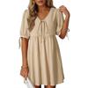 QICED Women's Fashion Summer Spring Solid Color Print Short Sleeve V-Neck Casual Dresses