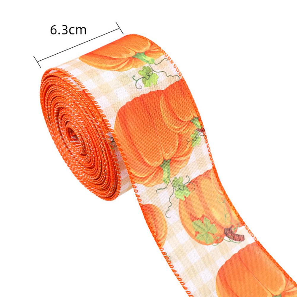 Autumn Mixeds Pumpkins Wired Ribbon Autumn Themed Wired Edge Ribbon For DIY Wreath
