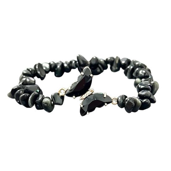 Natural Stone Bead Butterfly Bracelet for Women, Healing Stone Beaded Stretch Bracelet, Calming Spiritual Jewelry Gifts