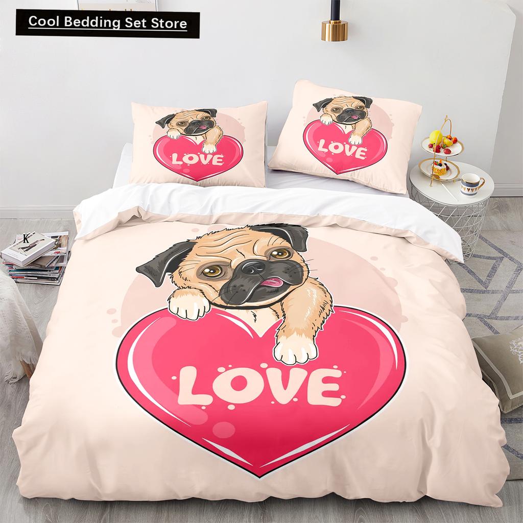 Pug Dog Duvet Cover King Queen Size Funny Pet Puppy Bedding Set For Kids Teens Adults Animal Cute Expression 2/3Pcs Quilt Cover