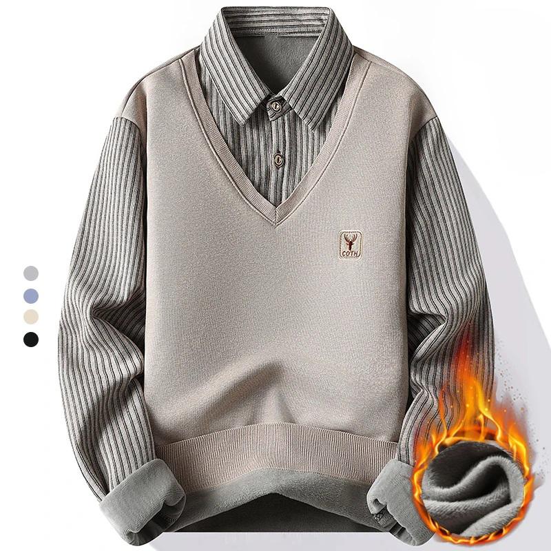 

Fleece Polo Shirt Men s Pullover Autumn Winter T shirt Collar Sweaters Cold Blouse Navy Blue Khaki Clothing XS