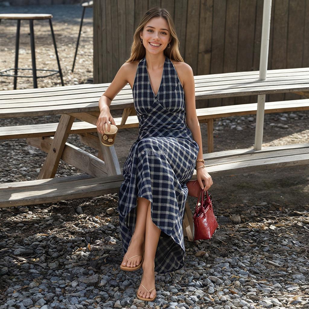 Summer New Style Beach Vacation Style Floral Polka Dot Halter Top Dress