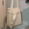 Harajuku Beige Canvas Shoulder Bags Women Vintage Lace Large Capcity Tote Bag Purse Female Versatile Casual Handbag