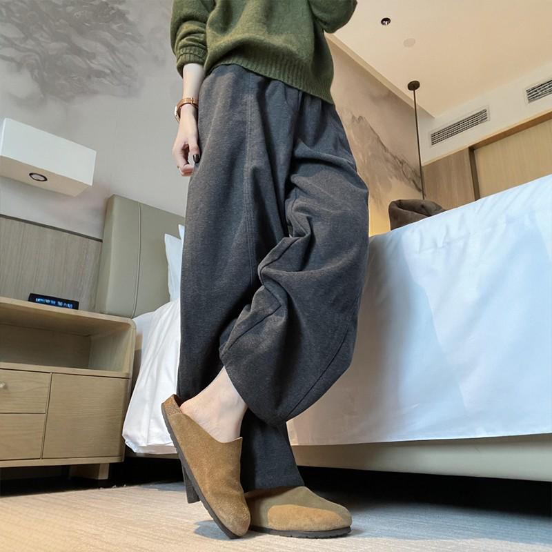 

Plus Size Grey Wool Blend Wide-Leg Pants for Women - Autumn/Winter 2025 Slimming Casual Style Small темно-сірий колір