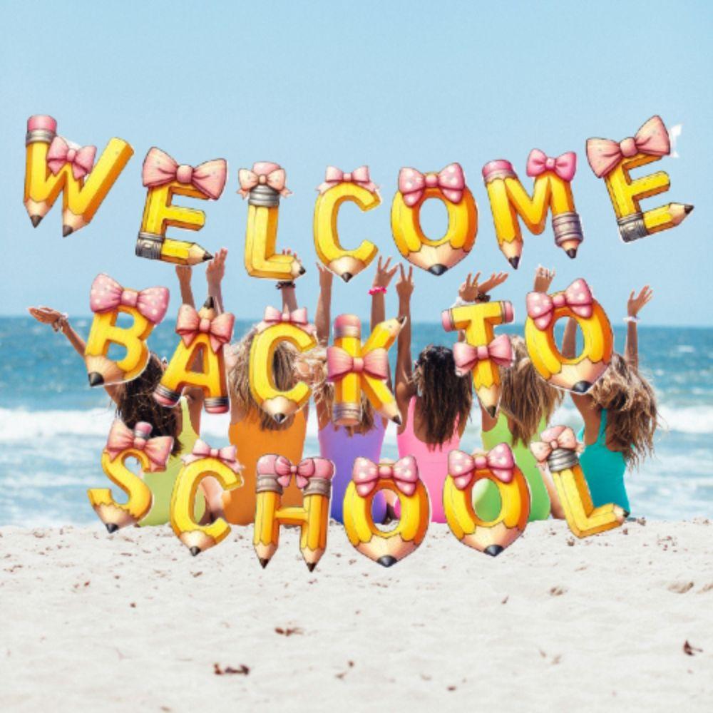 Cartoon Welcome Back To School Banner Pencil Background Hanging Flag Classroom Kindergarten