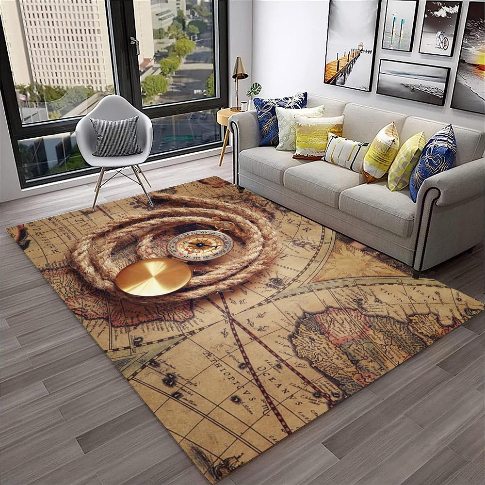 

Retro Compass Navigation Map Carpet Rug for Home Living Room Bedroom Sofa Doormat Decor,Child Play Area Rug Non-slip Floor Mat 40x60cm