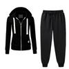 Womens 2-Piece Casual Sporty Hooded Zip-Up Sweatshirt Set Long Sleeve Pure Color Comfortable Lounge Outfit