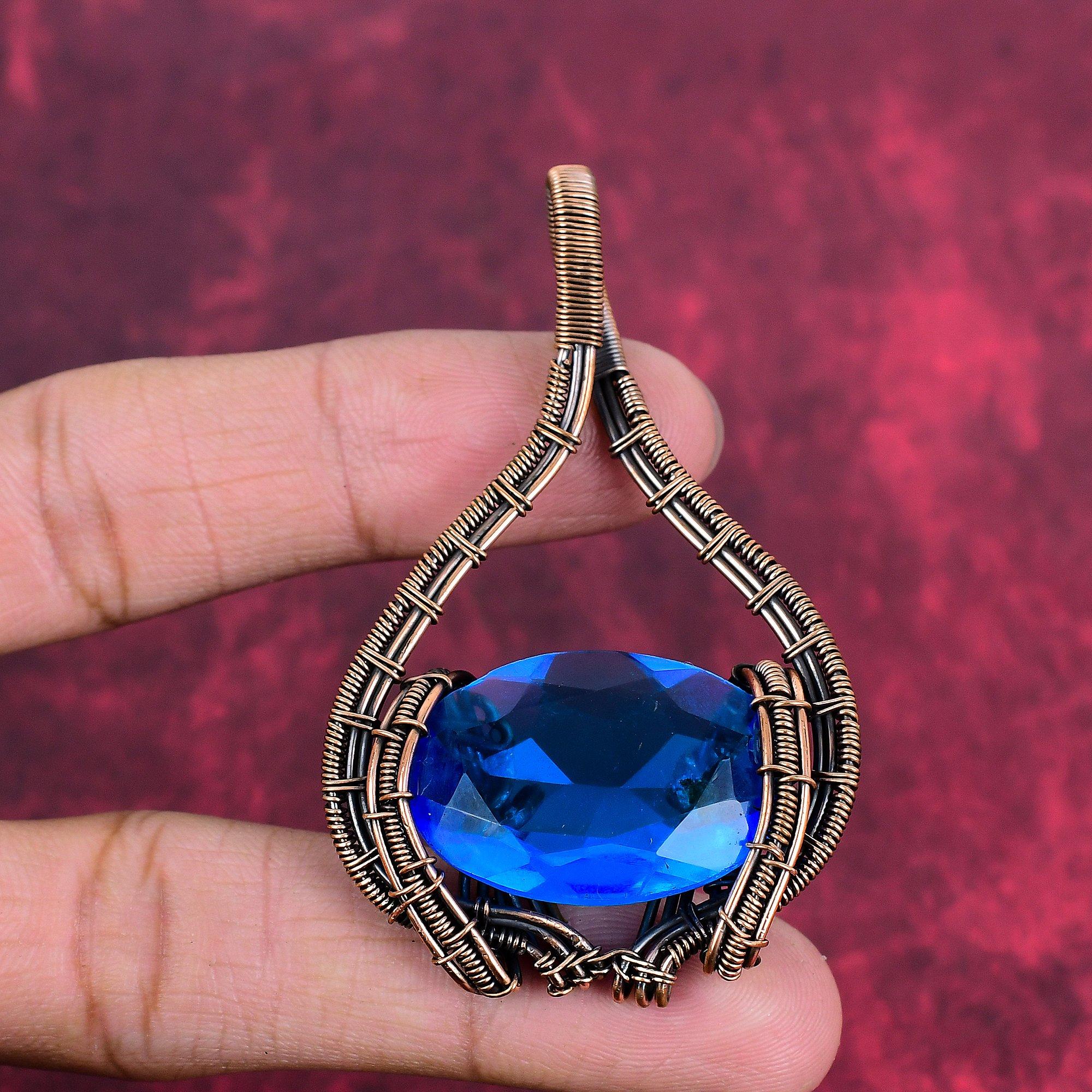 Faceted london blue topaz pendant copper wire wrapped jewelry handmade gemstone pendant copper pendant wire wrapped pendant engagement gifts