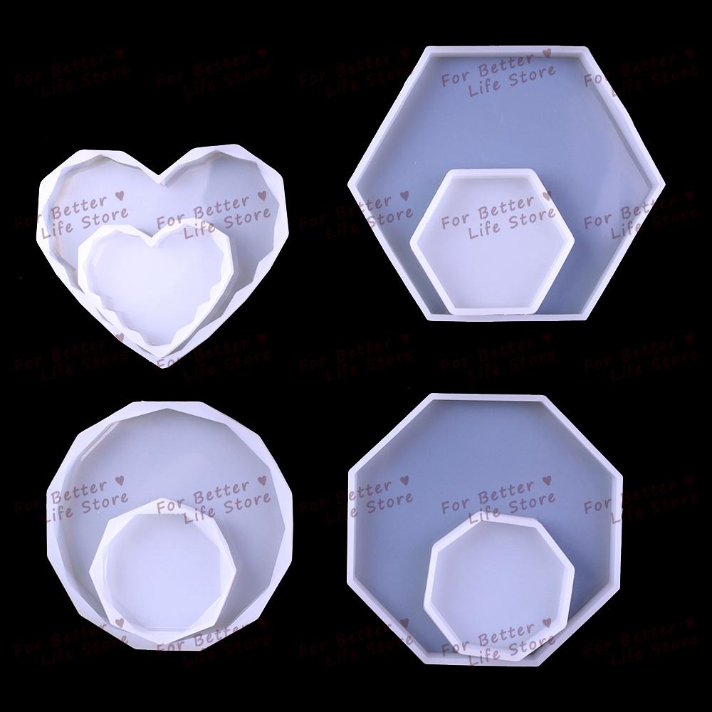 For Better Life Transparent Diy Crystal Soft Silicone Mold Love Diamond Hexagon Octagonal Mirror Coaster Display Decorations