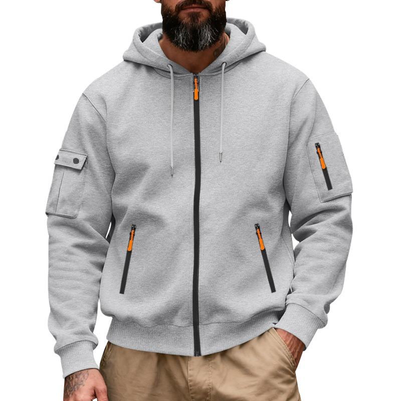 Men's Heavyweight Fleece Zip Up Hooded Cargo Sweatshirt.