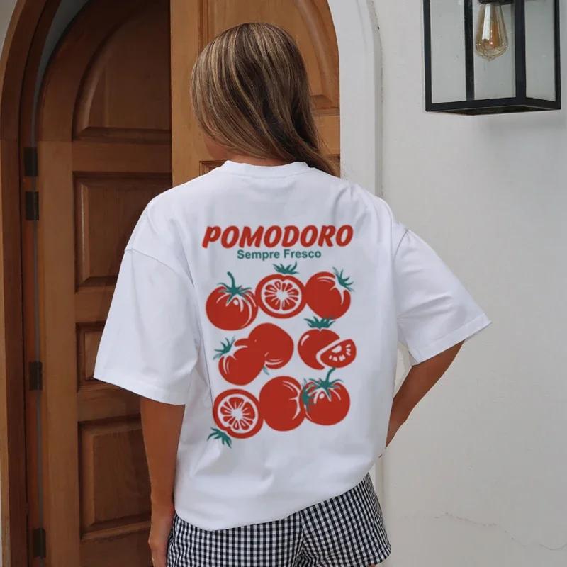 Vintage Italian Pomodoro Tomato Graphic Tees Cute Aesthetic Vegetable TShirts Women Summer Cottagecore Shirt Streetwear Tops