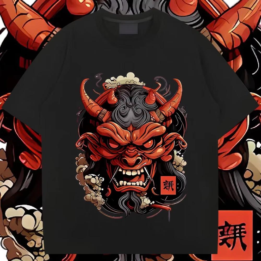 

Japanese Mask Tee Oversized Milk Fiber T-shirt Retro Men Tops Shirt Streetwear Loose Tshirt S чёрный