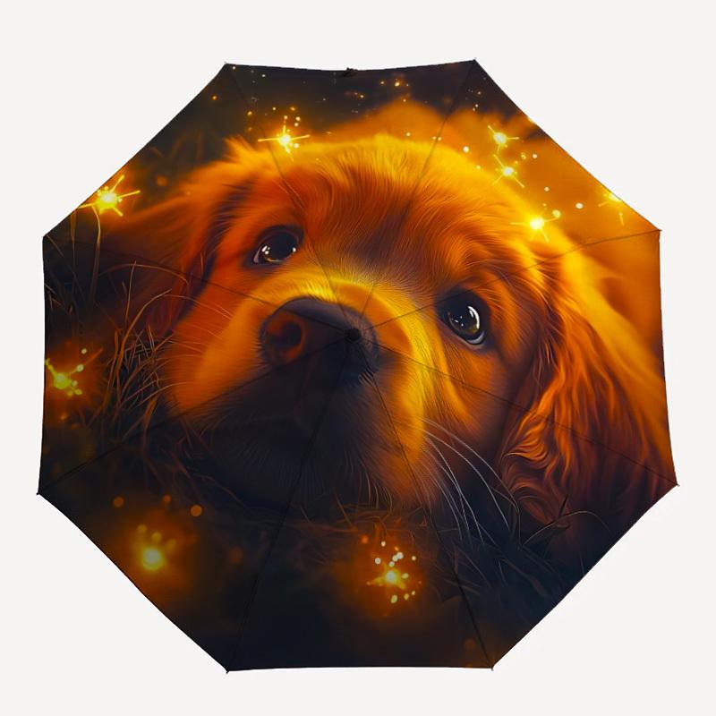 1pc Puppy Sparkle Automatic Folding Umbrella - Compact 8-Rib Design, Durable Plastic & Iron, Lightweight for Outdoor Daily Use159