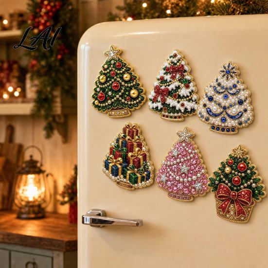 Familienbastelsets 6 Stück/Set Kühlschrankmagnete Kunst-Kit mit Kunstperlen Weihnachts-Schneemann Baum Nikolaus Magnetische Schneeflocken-Ornamente Magnete DIY Mosaik