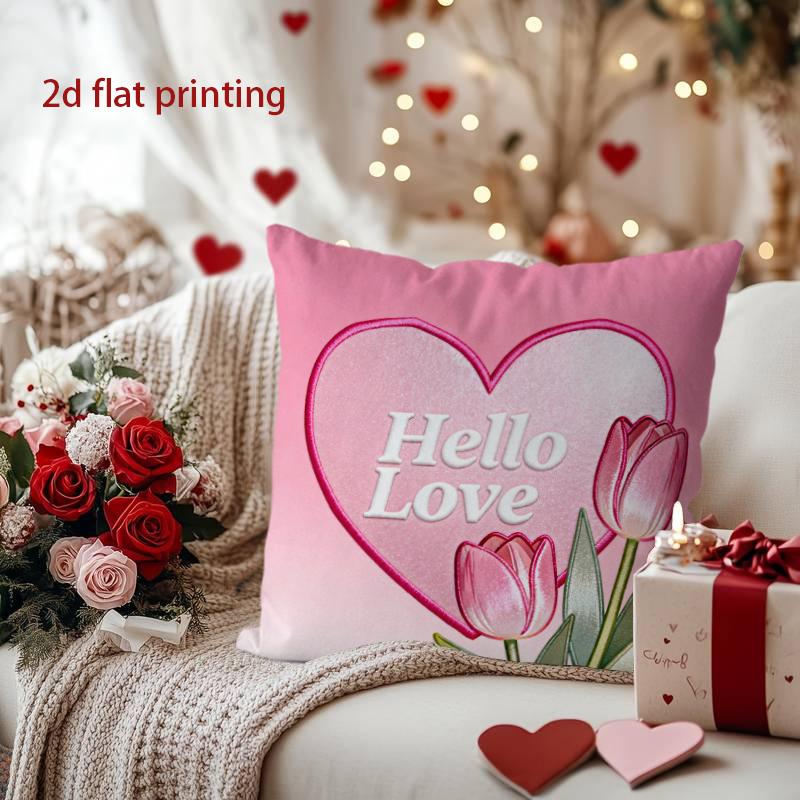 

Hello Love Tulips Heart-Shaped Pillow Cover Pattern Cushion Cover Suitable for Sofa Bedroom Car Pillow Cover 16x16Inch