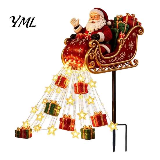 Beleuchtete Weglichter für Weihnachten Nikolaus Schlitten Figur Licht, Solarbetriebener Gartenpfahl Außenlicht Gießende Geschenke Sterne Hof Feiertag